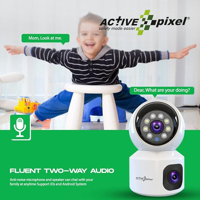WiFi Wireless Camera Dual-Lens 2K WiFi Security Camera Indoor, 355° Views Pan/Tilt Home CCTV Camera with 2 Way Audio, One-Touch Calling, Smart Person Detection